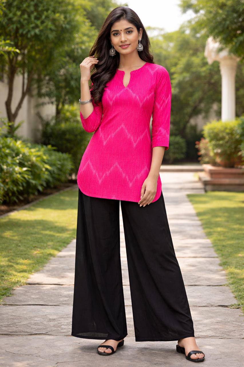 Elegant Fuchsia Pink Straight Kurta Palazzo Co-Ord Set