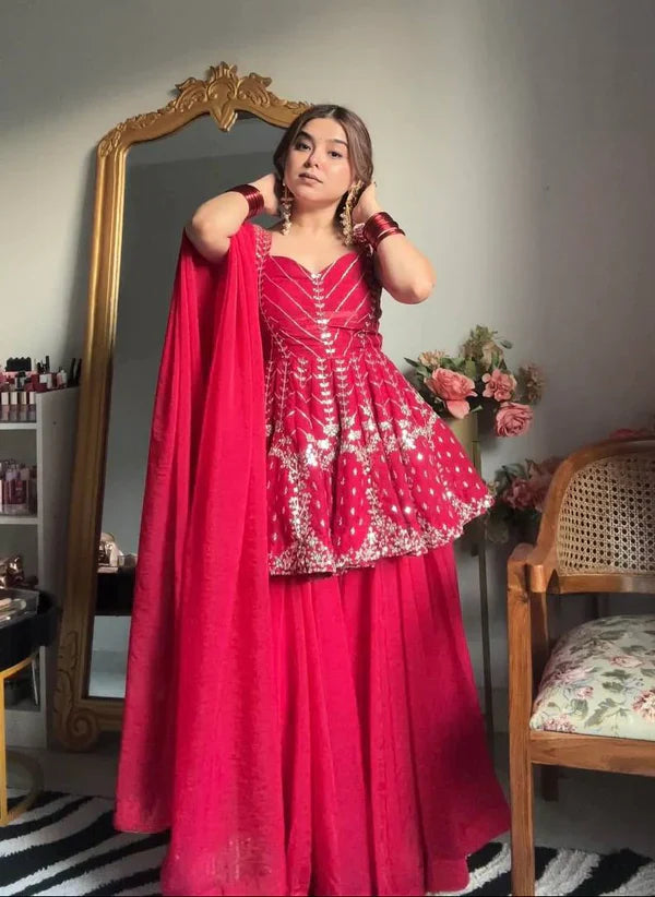 Faux Blooming Embroidered Kurta Sharara Set with Dupatta
