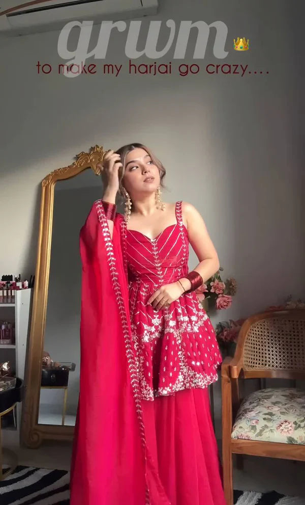 Faux Blooming Embroidered Kurta Sharara Set with Dupatta